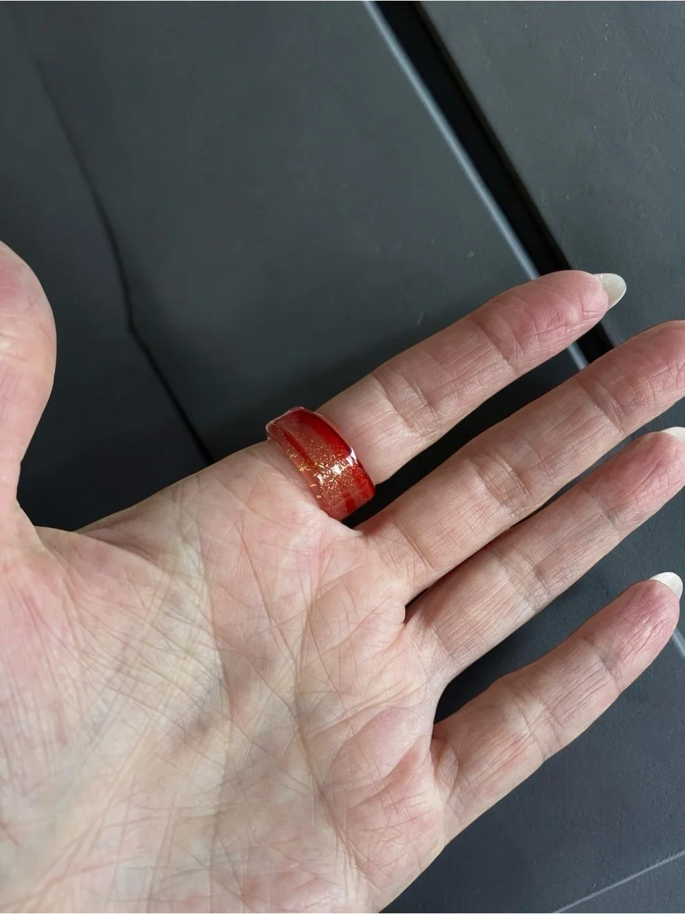 Vintage Translucent Orange Glitter Resin Statement Ring Size 7